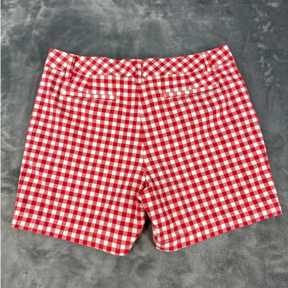 Lands End Red White Gingham‎ Shorts 10P Mid Rise Stretch 10